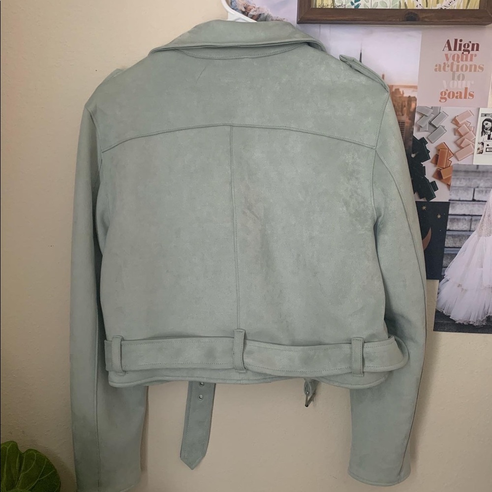 Light Blue Suede Moto Jacket - image 7